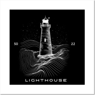 Lighthouse Minimalist Design with Mountain Posters and Art